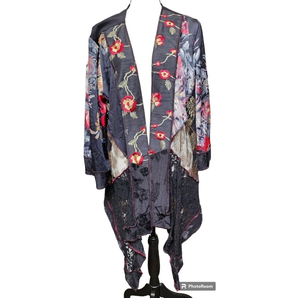 Embroidered Lace Velvet Burn Out Open Fron Kimono Style Top Size 1X NWT